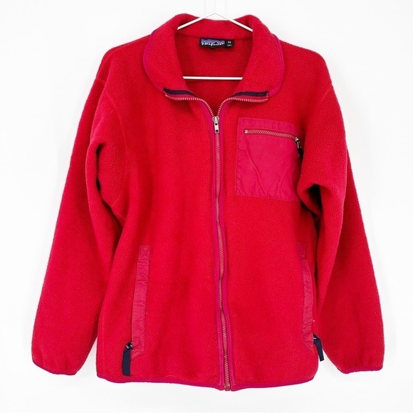 Patagonia Vintage 90s Full Zip Fleece Jacket Red Men’s Medium USA - Picture 1 of 9